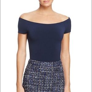 Alice + Olivia Off-The-Shoulder Short Sleeve Bodysuit Navy NWT